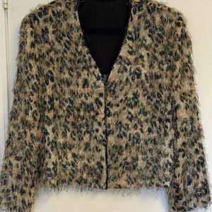 90s Handmade Leopard Print Fuzzy Jacket Animal Print Fuzzy Cardigan